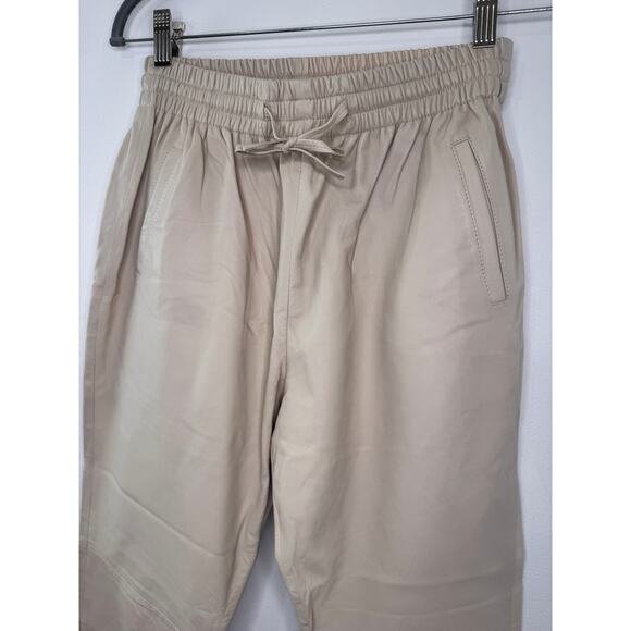 Kujten Marl Beige Leather Trousers High-Rise Elastic Waistband Size Large L NEW - Picture 3 of 9